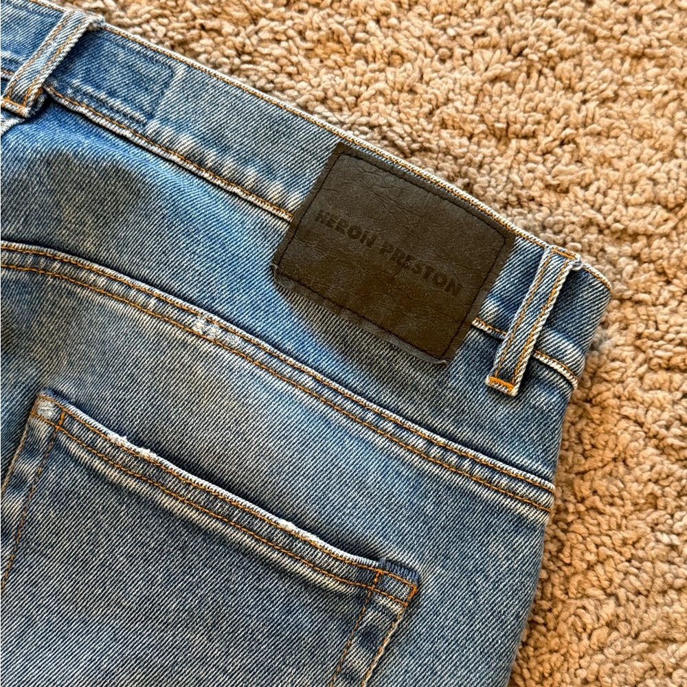 Heron Preston Light Blue Jeans with Black Patch
